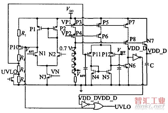 圖4 欠壓鎖定和數字電源的具體電路圖