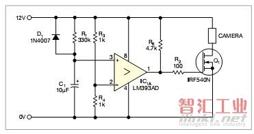 圖1，本電路為汽車的倒車攝像頭產(chǎn)生了一個2s的供電延遲。